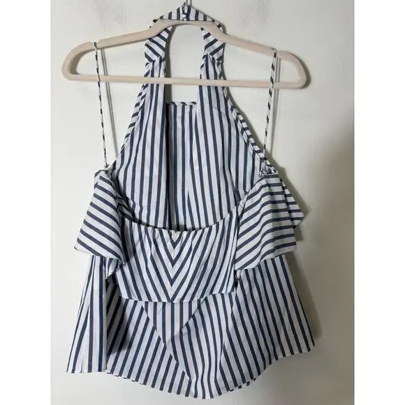 Alice + Olivia White Blue Backless Halter Cotton Top Sz LG - Picture 2 of 2